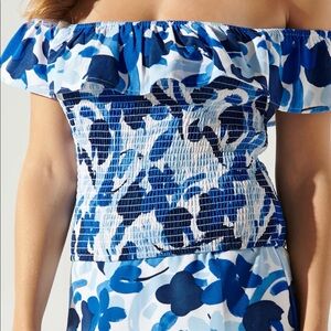 Sugarlips Gypsum Berry Floral Smocked Off the Shoulder Top